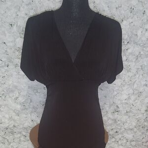 New York & Company Black Wrap Bodysuit Blouse